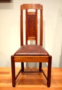 Side chair for the Robert R. Blacker House, Pasadena CA, designed by Charles Sumner Greene and Henry Mather Greene, made by Peter Hall Manufacturing Co., 1907, mahogany, faux ebony, etc. - De Young Museum - DSC00709
