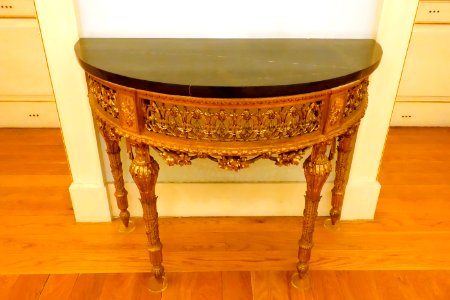 Side table, attributed to Luis Chiari, 1 of 2, Portugal, late 1700s, mahogany, gilt chestnut, black marble - Museu Nacional de Soares dos Reis - Porto, Portugal - DSC00578