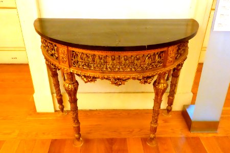 Side table, attributed to Luis Chiari, 2 of 2, Portugal, late 1700s, mahogany, gilt chestnut, black marble - Museu Nacional de Soares dos Reis - Porto, Portugal - DSC00580
