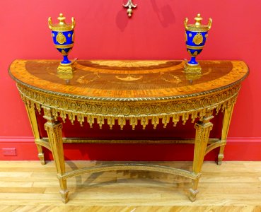 Side table, England, probably London, c. 1790, satinwood and various woods, gilt wood, gilt bronze mounts - California Palace of the Legion of Honor - San Francisco, CA - DSC02806