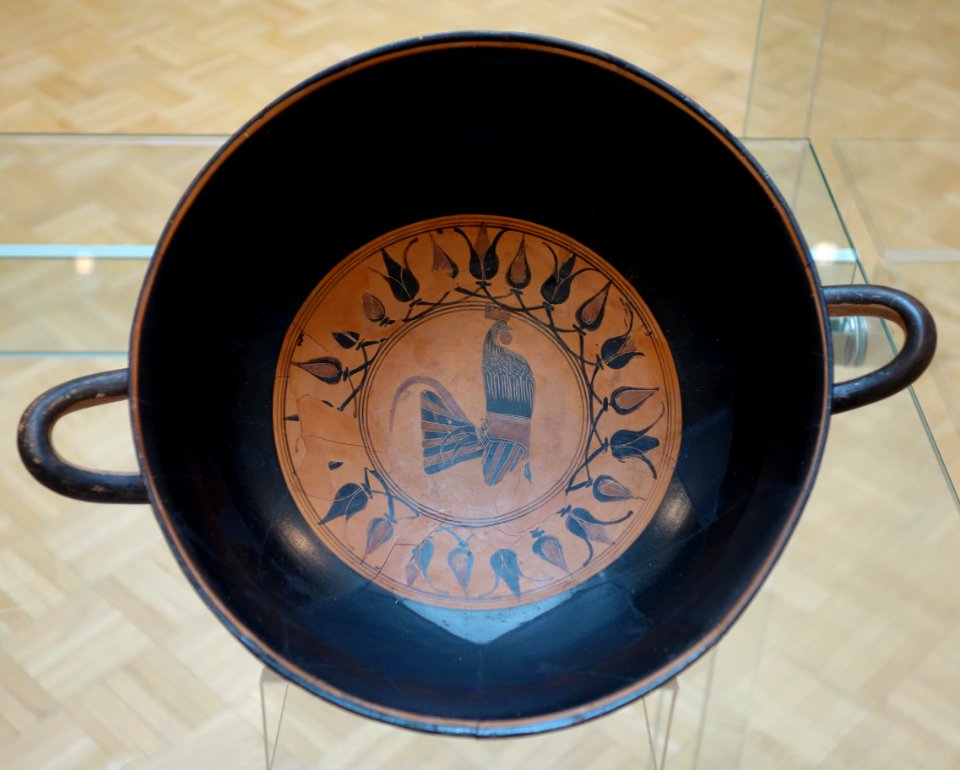 Siana Cup with Rooster, the Red-Black Painter, Greek, Attica, c. 555 BC, ceramic with black figure decoration - Chazen Museum of Art - DSC02676