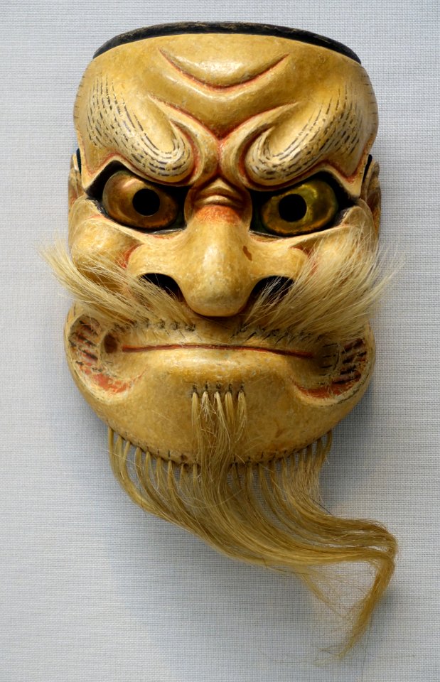 Shirobeshimi type noh mask, Edo period, 1700s-1800s AD, wood, polychromy, hair - Tokyo National Museum - Ueno Park, Tokyo, Japan - DSC09015