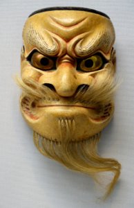 Shirobeshimi type noh mask, Edo period, 1700s-1800s AD, wood, polychromy, hair - Tokyo National Museum - Ueno Park, Tokyo, Japan - DSC09015