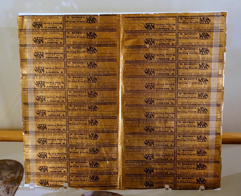 Sheet of uncut William Munroe pencil labels, Concord, c. 1840 - Concord Museum - Concord, MA - DSC05811