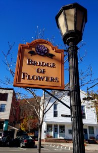 Shelburne Falls - Bridge of Flowers sign on lantern photo