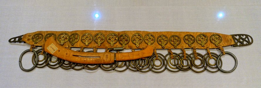 Shaman's sash, Ainu, Sakhalin, 1800s AD, leather, brass - Tokyo National Museum - Ueno Park, Tokyo, Japan - DSC09074 photo