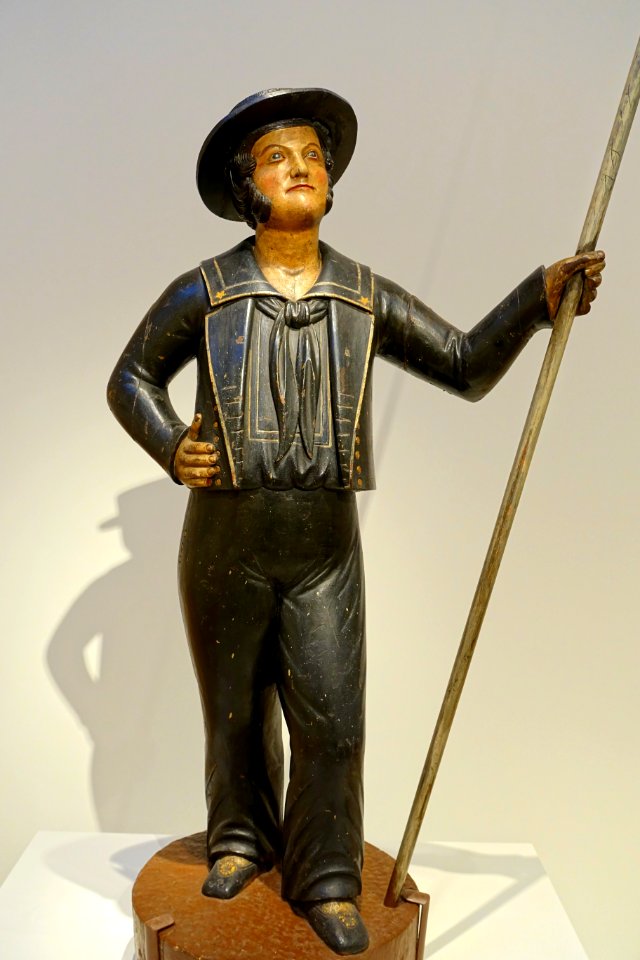 Ship chandler's sign of 'Jack Tar', detail, attributed to Samuel Anderson Robb, c. 1880, painted wood - Peabody Essex Museum - DSC06936