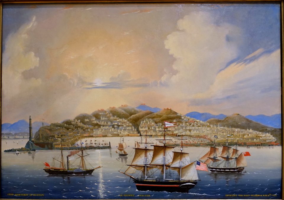 Ship Monterey of Boston, H. Crowe Master, Entering the Port of Genoa, May 9th 1851, artist unknown, Genoa, Italy, c. 1851, oil on canvas - Peabody Essex Museum - DSC07198