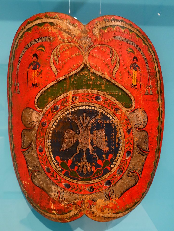 Shield, Portugal, before 1830, egg tempera on leather, from the Koniglich Preussiche Kunstkammer - Ethnological Museum, Berlin - DSC01126