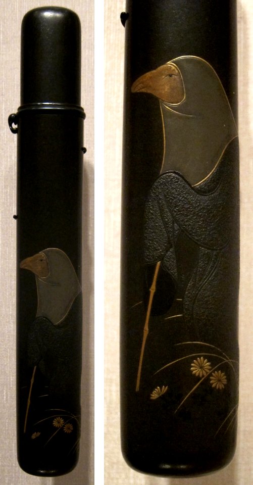 Shibata Zeshin, pipecase with fox disguised as a priest, Japan, late Edo-early Meiji period, lacquer with gold, HAA