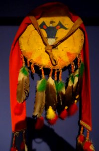 Shield, Dakota, late 19th century, rawhide, feathers, red wool - Glenbow Museum - DSC00743