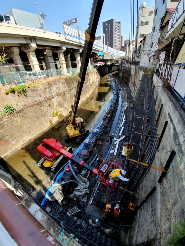 Shibuya River being made narrower