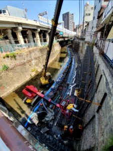 Shibuya River being made narrower