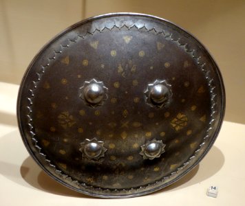 Shield with damascened flower rosettes, Iran, Qajar dynasty, 19th century, steel, gold - Huntington Museum of Art - DSC04943