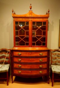 Sheraton secretary, American, c. 1790-1810, mahogany, inlay - Cape Ann Museum - Gloucester, MA - DSC01266