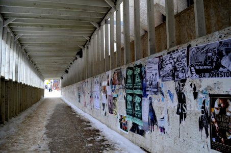 Sheltered walkway of Public Safety Building, 152 Princess Street, Winnipeg, Manitoba