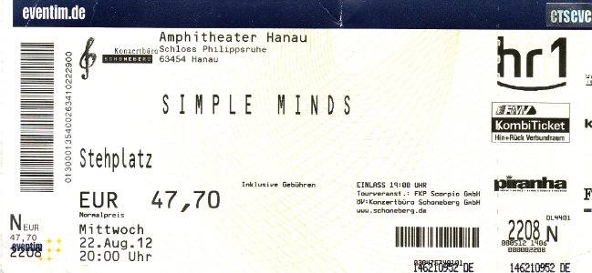 Simple Minds Eintrittskarte