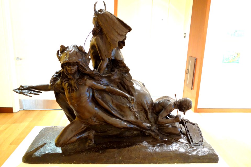 Sioux Indian Buffalo Dance by Solon H. Borglum, view 3, modeled 1902, bronze - New Britain Museum of American Art - DSC09036
