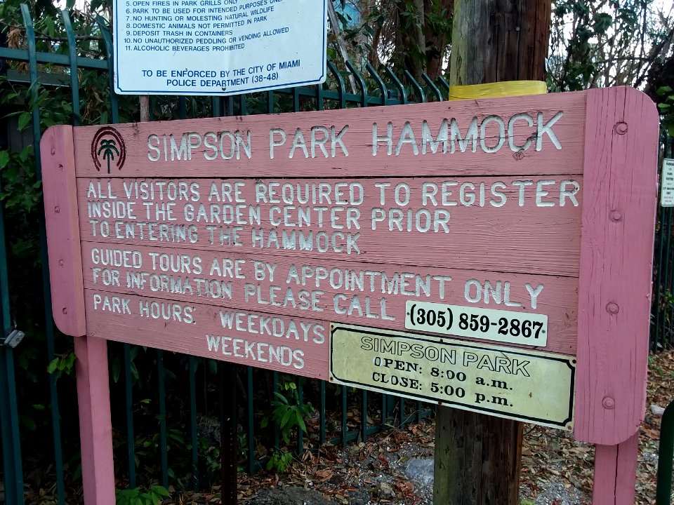 Simpson Park Hammock wooden sign