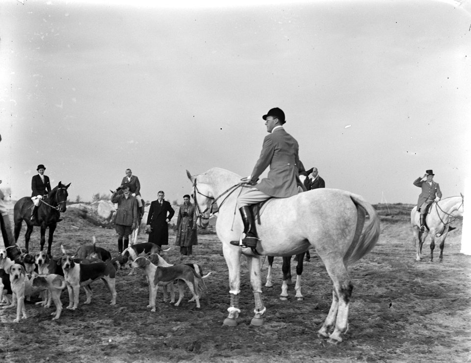 Sint Hubertusjacht bij Amersfoort jagermeester Prins Bernhard, koningin Juliana , Bestanddeelnr 903-6964