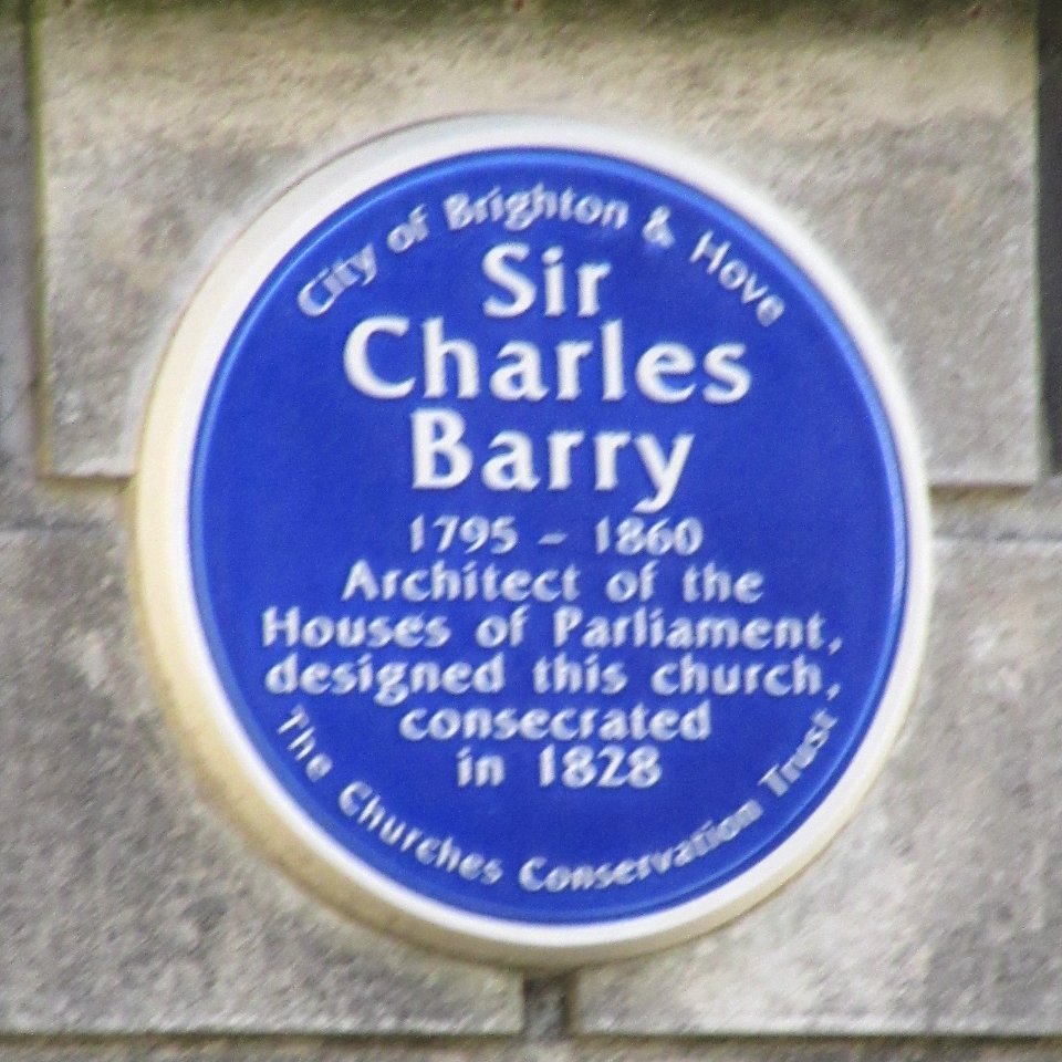 Sir Charles Barry Plaque at Former St Andrew's Church, Waterloo Street, Hove (January 2017)