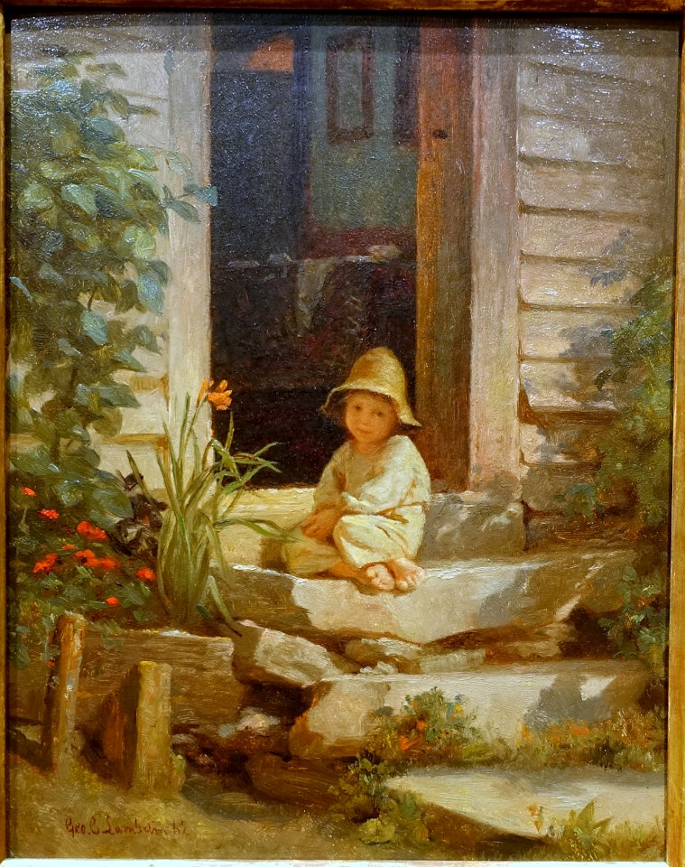 Sitting in the Sun, Germantown, by George Cochran Lambdin, 1862, oil on panel - Currier Museum of Art - Manchester, NH - DSC07522