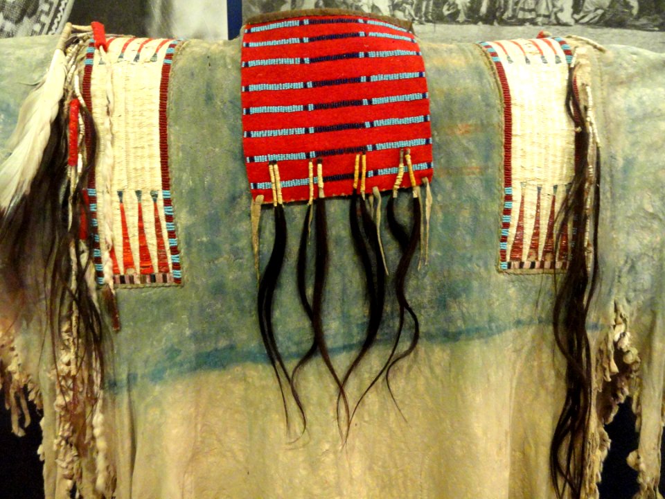 Sitting Bull's war shirt, Hunkpapa Lakota, Northern Plains, sheepskin, human hair, weasel skins, horsehair, porcupine quills, c. 1875 - Royal Ontario Museum - DSC00333
