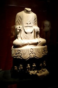 Sitting Buddha, China, unearthed from Wanfo Temple, Chengdu, the Liang of Southern Dynasties, 502-557 AD, sandstone - Sichuan Provincial Museum - Chengdu, China - DSC04552