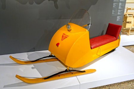 Ski-Doo Snowmobile, Joseph-Armand Bombardier, 1958 (this example from 1961), metal, wood, vinyl, rubber - Montreal Museum of Fine Arts - Montreal, Canada - DSC08973