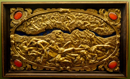 Six Mythological Scenes, 1 Fall of the Giants, Antonio Gentili, Rome, c. 1600 AD, modelled c. 1552-1555 AD, gold plate with precious stones - Bode-Museum - DSC02534