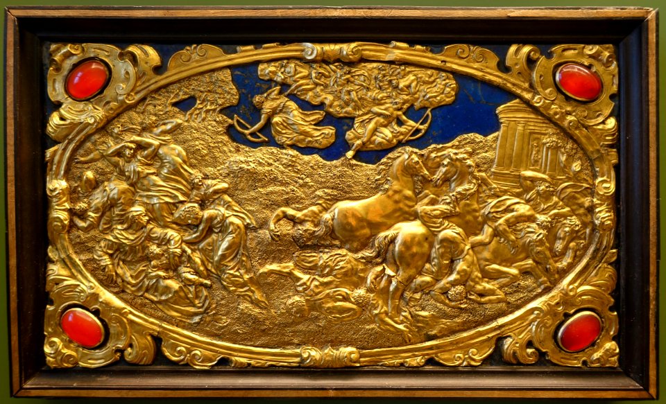Six Mythological Scenes, 2 The Death of the Niobids, Antonio Gentili, Rome, c. 1600 AD, modelled c. 1552-1555 AD, gold plate with precious stones - Bode-Museum - DSC02536