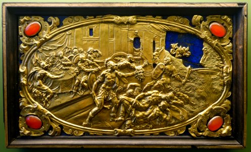 Six Mythological Scenes, 4 Perseus and Phineus, Antonio Gentili, Rome, c. 1600 AD, modelled c. 1552-1555 AD, gold plate with precious stones - Bode-Museum - DSC02535