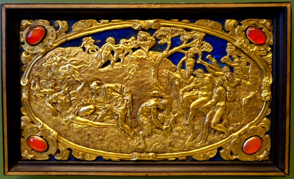 Six Mythological Scenes, 6 Scenes of Satyrs, Antonio Gentili, Rome, c. 1600 AD, modelled c. 1552-1555 AD, gold plate with precious stones - Bode-Museum - DSC02540