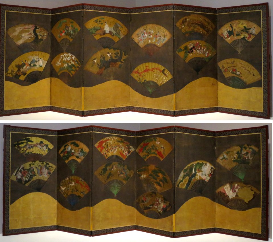 Six-fold Japanese screens decorated with fans, early 17th century, Cincinnati Art Museum