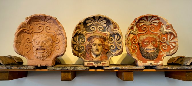 Silenus and maenad antefixes, Cerveteri, mid 4th century BC, inv. 13978 & 14118 - Museo Gregoriano Etrusco - Vatican Museums - DSC01117