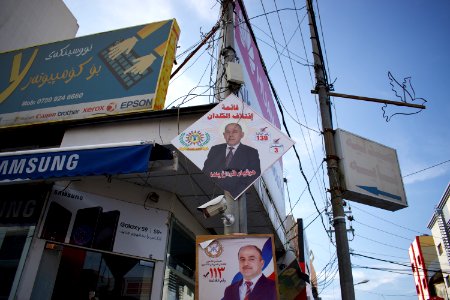 Signs for political candidates in Ankawa for Iraq's Parliamentary elections of May 2018 02