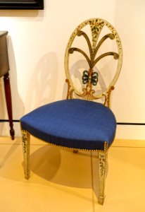 Side chair, unknown maker, Salem MA, c. 1795, wood, paint, reproduction upholstery - Peabody Essex Museum - DSC06888