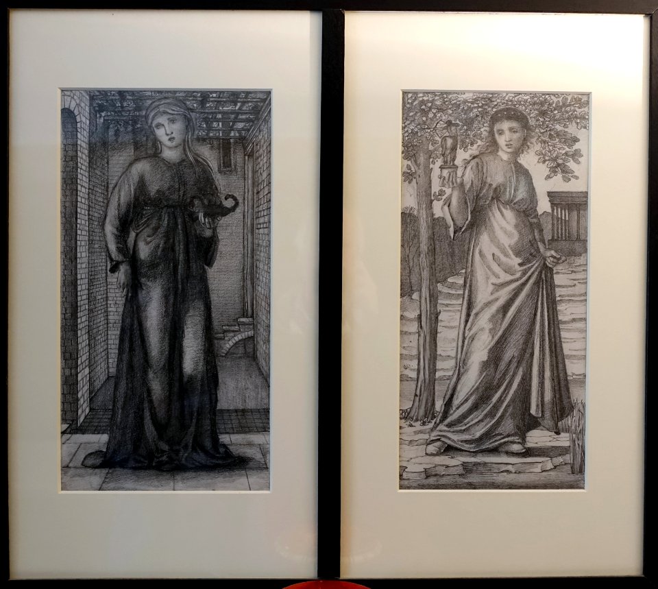 Signs of the Zodiac 1, designs for the Green Dining Room, now the Victoria & Albert Museum, by Edward Burne-Jones, 1865, charcoal - Kelmscott Manor - Oxfordshire, England - DSC09966
