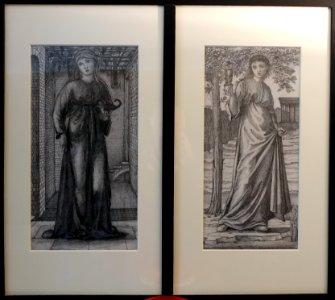 Signs of the Zodiac 1, designs for the Green Dining Room, now the Victoria & Albert Museum, by Edward Burne-Jones, 1865, charcoal - Kelmscott Manor - Oxfordshire, England - DSC09966