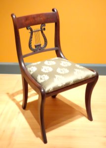 Side chair, copy of Duncan Phyfe by Henry Hagen and Frederick Hagen, New York, c. 1926, mahogany, metal, modern upholstery - Brooklyn Museum - DSC09659 photo