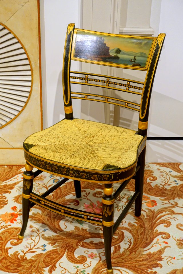 Side chair, unknown maker, New York, 1816, wood, paint, rush - Peabody Essex Museum - DSC06834