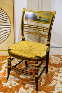 Side chair, unknown maker, New York, 1816, wood, paint, rush - Peabody Essex Museum - DSC06834