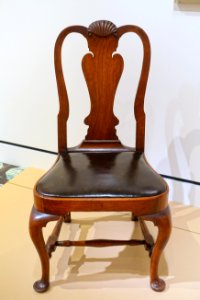 Side chair, unknown maker, Boston, c. 1750, walnut, leather - Peabody Essex Museum - DSC06842