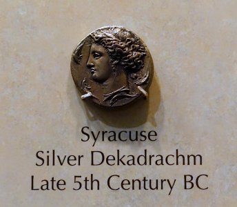 Silver Dekadrachm, Syracuse, late 5th century BC - National Museum of American History - DSC00290