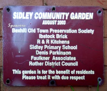 Sidley Community Garden plaque, Buxton Drive, Bexhill