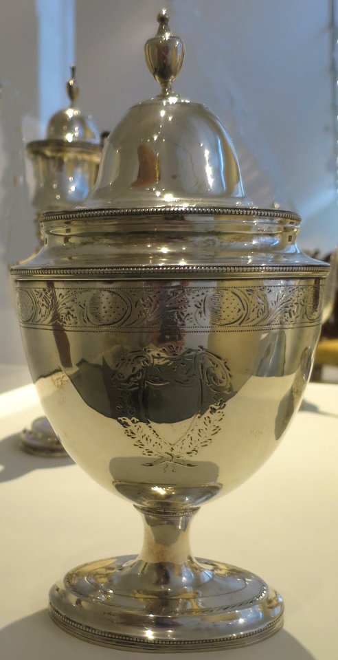 Silver sugar bowl from coffee and tea service manufactured by Littleton and Holland, c. 1800-05