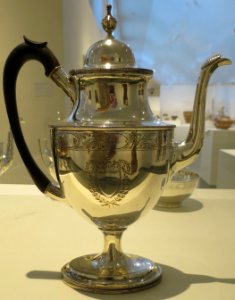 Silver coffee pot from coffee and tea service manufactured by Littleton and Holland, c. 1800-05