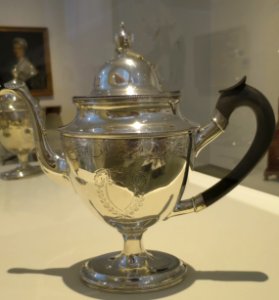 Silver tea kettle from coffee and tea service manufactured by Littleton and Holland, c. 1800-05