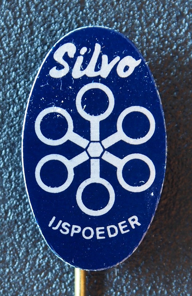 Silvo ijspoeder, blauw reclame speldje