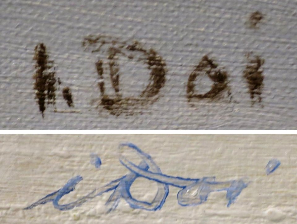 Signatures of American artist Isami Doi from 1939 (top) and 1965 (bottom)